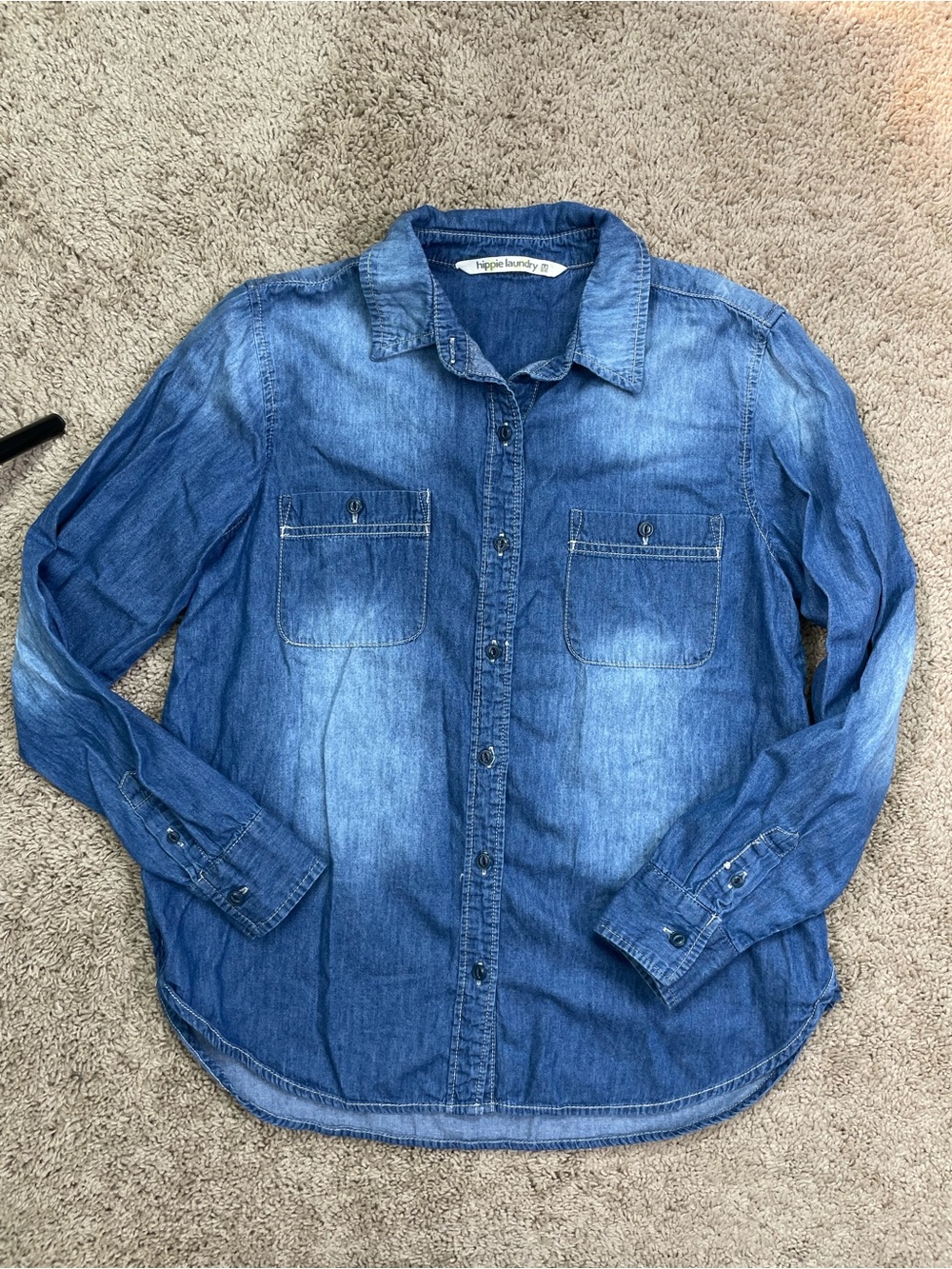 hippie laundry Blue Denim Button-Down Shirt 100% Cotton